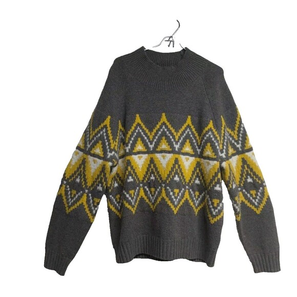 Banana Republic Sweater Wool / Llama Men Large Como Fair Isle Dark Truffle L 50 - Picture 2 of 7